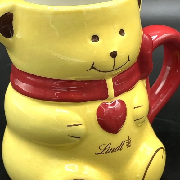 Lindt Chocolate Cup Mug 3D Bear with Red Bow Advertising Rare Yellow Red Brown - Picture 5 of 12